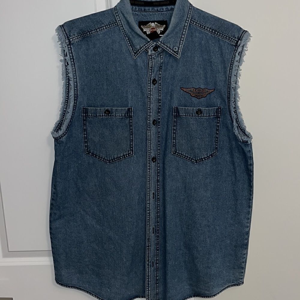 Denim Tank Button Down Sleeveless Harley-Davidson Casual Easy Rider Shirt Mens